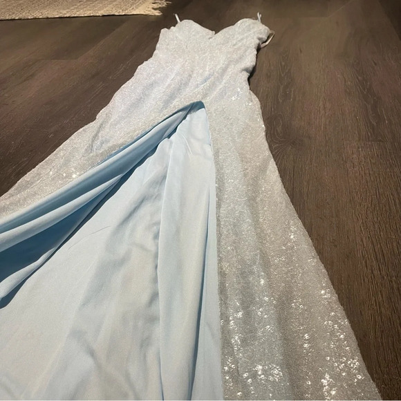 Windsor Lizza Formal Sequin Slit Long Dress in Light Blue Prom Bridesmaid - Picture 7 of 13